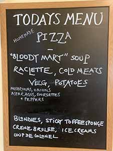 Pizza and Raclette menu